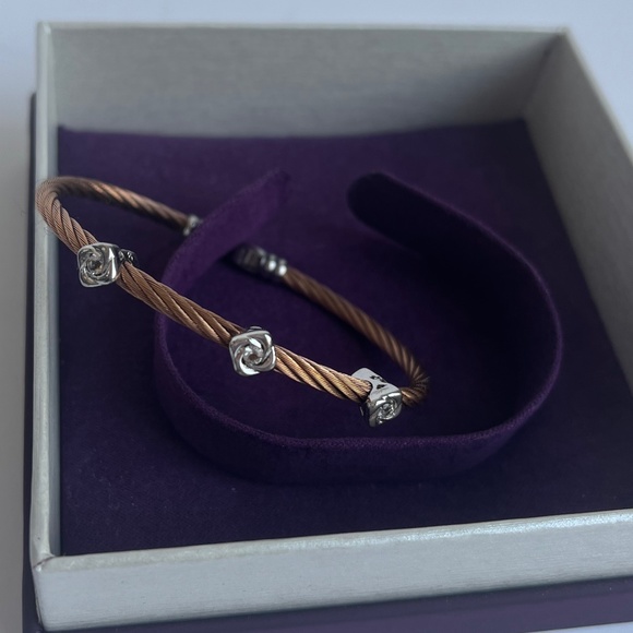 Charriol 18K White Gold Tree stations Diamonds Rose Gold Cable Bracelet NEW - Picture 3 of 6